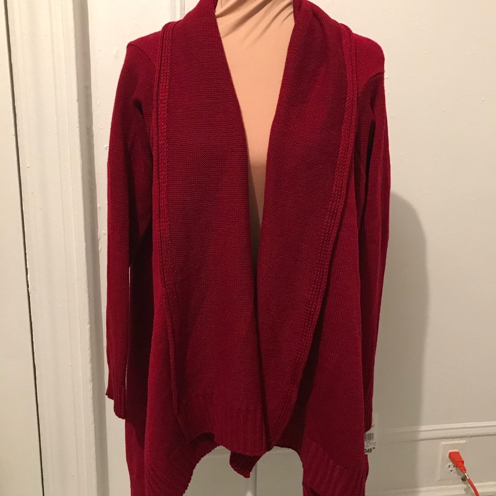 Red open cardigan